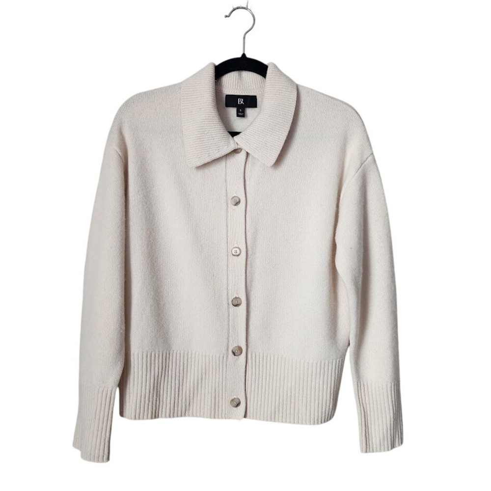 BANANA REPUBLIC Johnny Collar Sweater Cardigan Cream Button Front Ribbed S